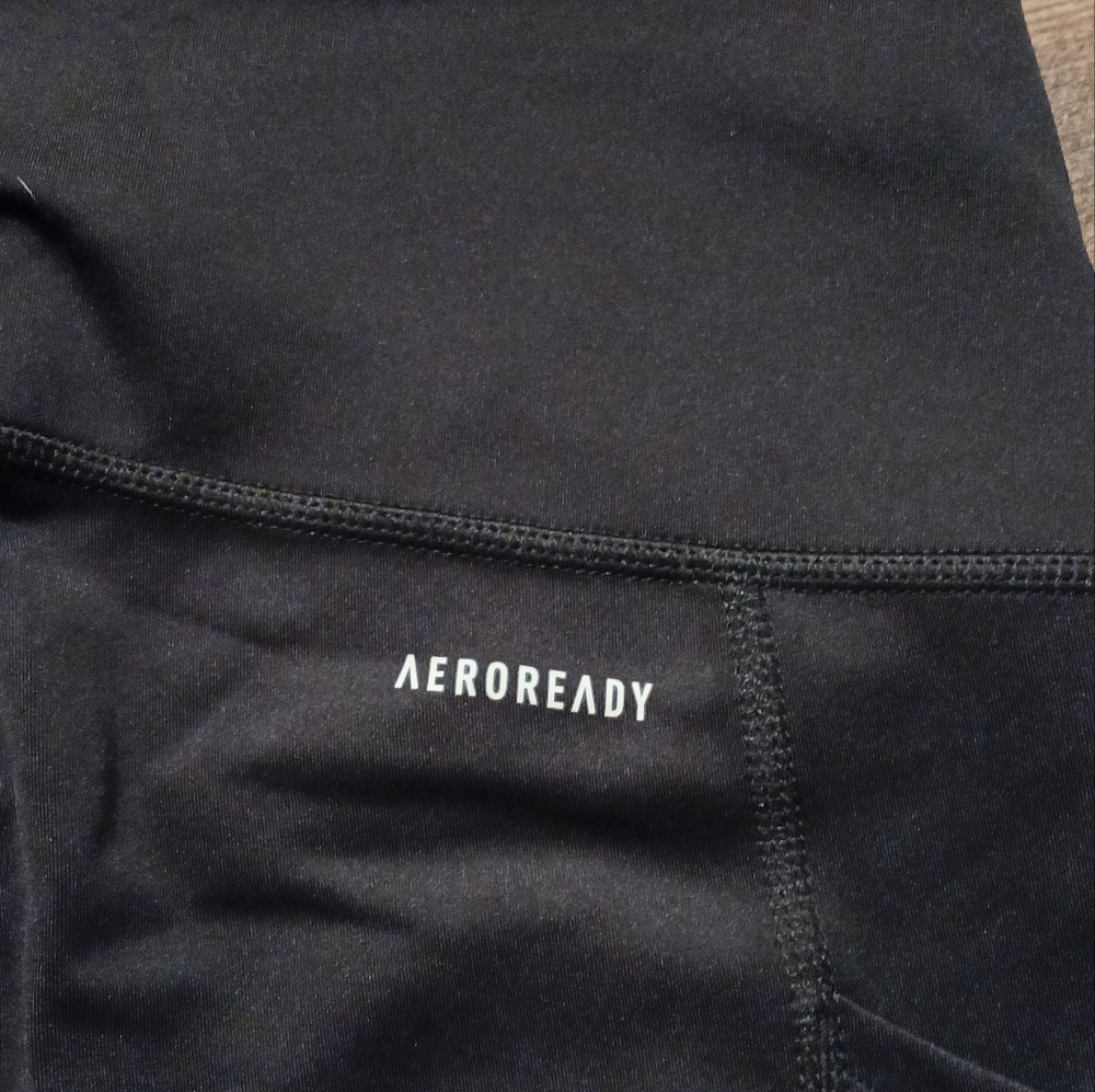 Adidas Black Womens Leggings with White Logo and Side Stripes - Picture 4 of 5